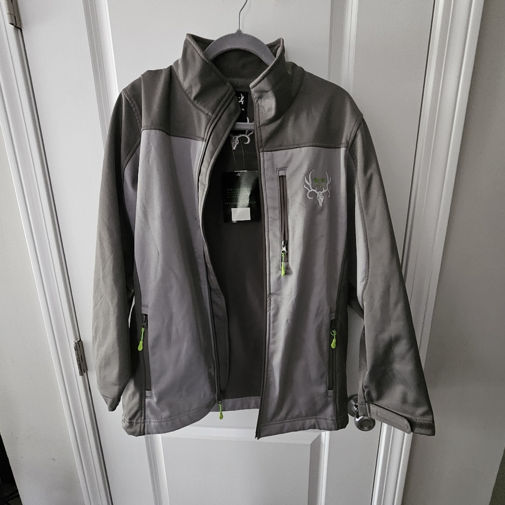 Gray Softshell Jacket with Green Accents